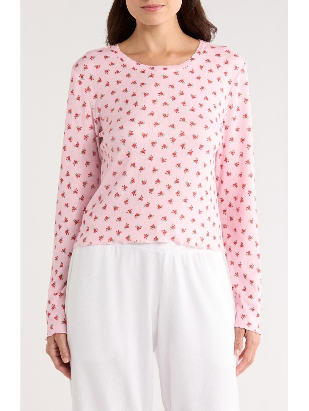 NWT! PJ Salvage Crazy for the Holidays Brushed Pointelle Pajama Top Pink Size M
